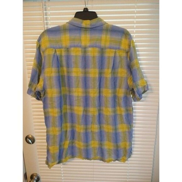 Tommy Bahama plaid 100% linen collared Button Down shirt Large blue & Yellow - Picture 5 of 9
